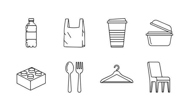 Everyday Objects Vector Silhouettes: Bottle, Bag, Cup, Container, Toy Brick, Utensils, Hanger, Chair