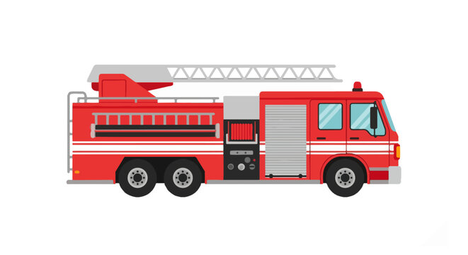 Fire Truck Rescue Departement  Flat Vector Illustration Isolated on White Background