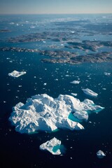 Arctic iceberg floating in a deep blue ocean
