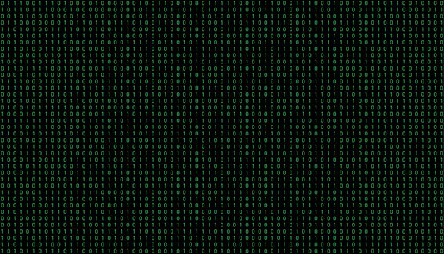 Dense green binary code matrix pattern on black background