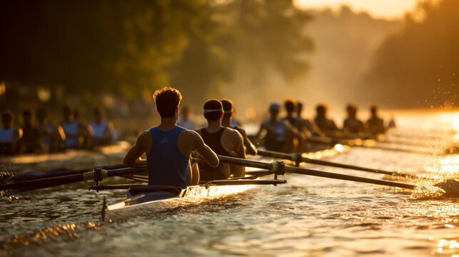 Cinematic photography of a rowing team