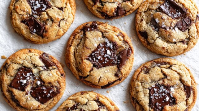 Deliciously Baked Cookies with Chocolate Chunks and Sea Salt on a Light Background for Tempting Dessert Ideas and Treat Inspiration