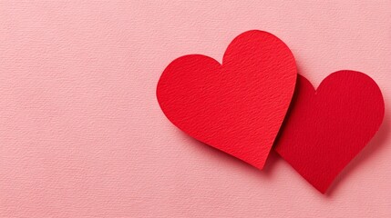 Obraz premium Heart shaped papers on pink background with copy space, expressing love, romance, and affection for Valentine themes, greeting cards, invitations, romantic designs, and seasonal celebrations.
