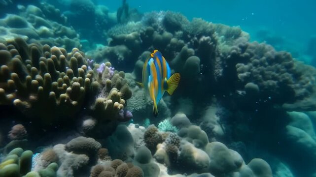 Beautiful angelfish swimming through a colorful coral reef habitat underwater marine life tropical ocean environment