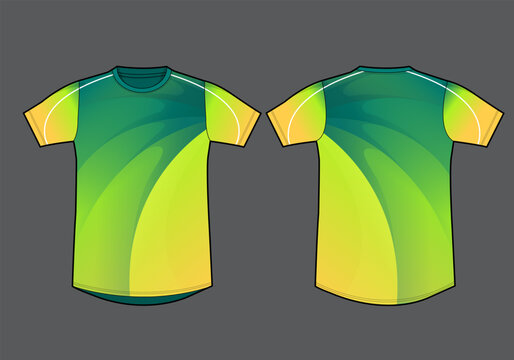 Green and Yellow Gradient Sportswear T-Shirt Front and Back View