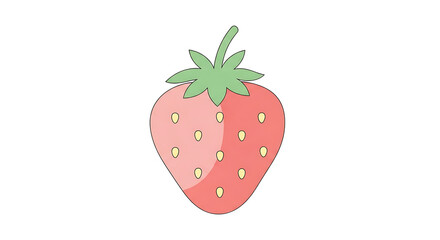 Cartoon strawberry illustration with green leaves and seeds  