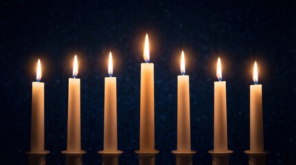 Row of glowing candles in dark background symbolizing hope remembrance and spiritual calm