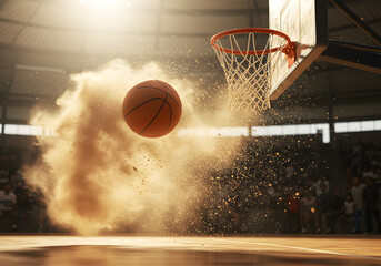 Basketball action shot dust cloud