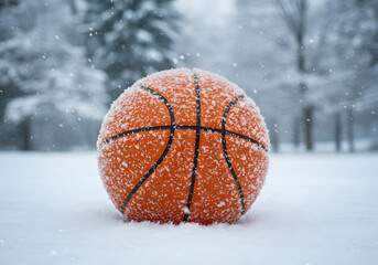 Basketball in snow outdoor winter scene