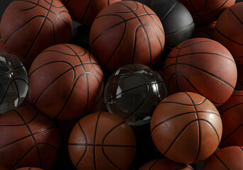 Basketballs pile close up
