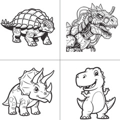 Fototapeta premium cartoon dinosaur vector set with ankylosaurus triceratops t rex and robotic dino graphics