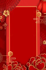 Luxury Chinese New Year Background with Traditional Red and Gold Ornaments