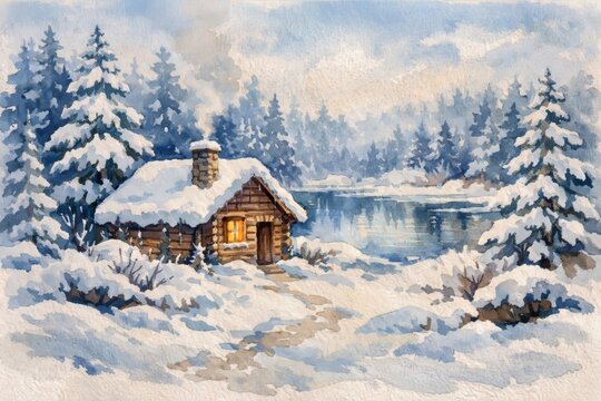 Watercolor painting image of winter season.