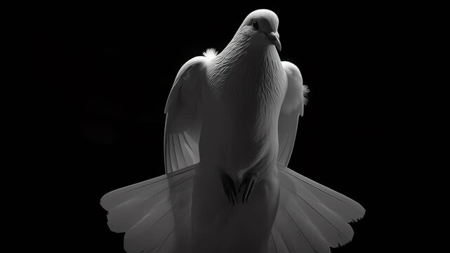 White Dove Flying Wings Spread Black Background