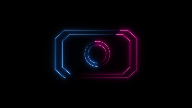 Neon abstract rectangle shape line animation. Animation of rectangle glowing neon frame Circle background. 4k animation,motion video..