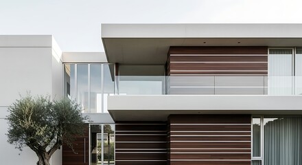 Fototapeta premium Modern house with balcony and tree.