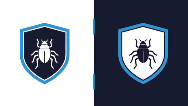 Shield with beetle icon set - Blue icon set - Modern style icon - Vector icon set - Glyph and solid icon set - Icon vector - Flat Design Icon - Stock illustration