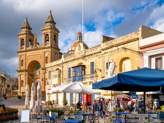 Ciityscape of Marsaxlokk with Parish Church Our Lady of Pompei, Malta