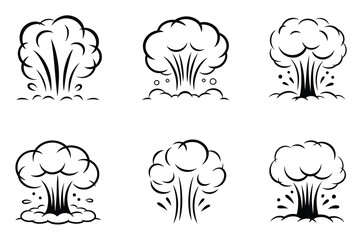 Six Stylized Black and White Explosion Icons © Pretty-Stock