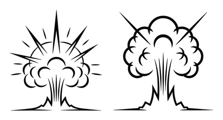Two Stylized Black and White Explosion Graphics with Smoke and Rays © Pretty-Stock