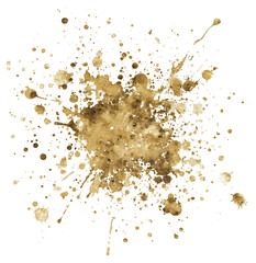 Golden paint splatter isolated on transparent background with brown and yellow hues