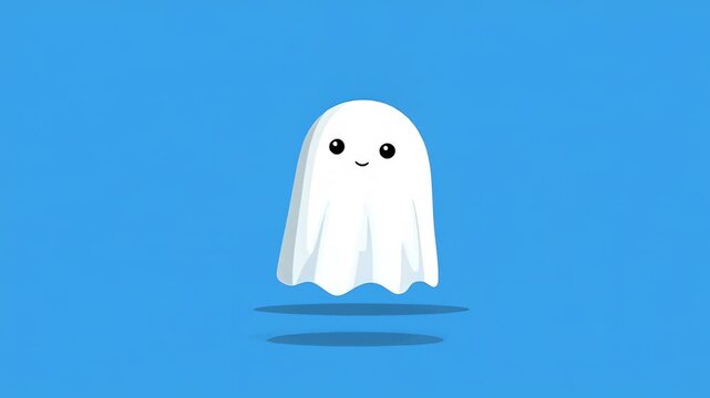 Cute cartoon ghost floating on blue background