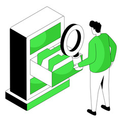 A flat isometric design illustration of search folder 