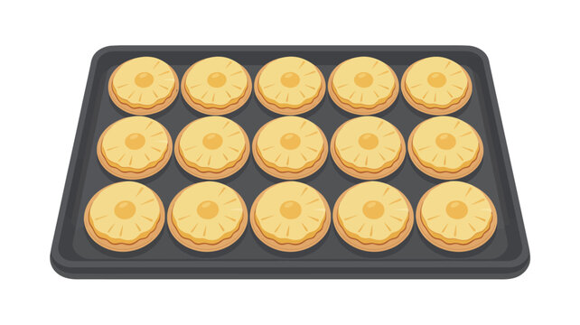 Freshly baked cookies on baking tray.