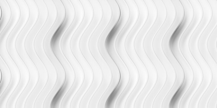 Grid of white multi-layer bands or waves geometry background wallpaper banner, flat lay top view from above