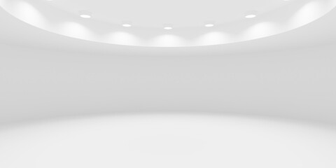 Abstract empty white room or gallery background with circular array of spotlights in ceiling recess © Shawn Hempel