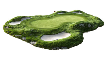 Golf course green with sand traps isolated on transparent background
