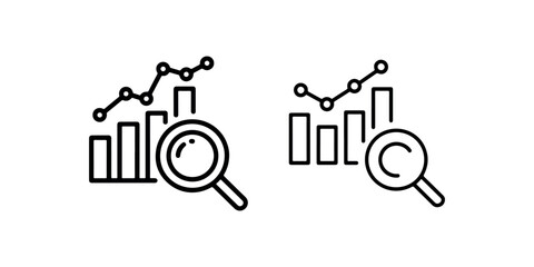 Analysis of data and financial statistics with magnifying glass vector icon, business growth and market research concept, isolated on white