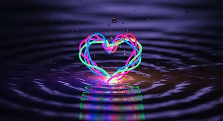 Neon Heart Shape in Rippling Water.