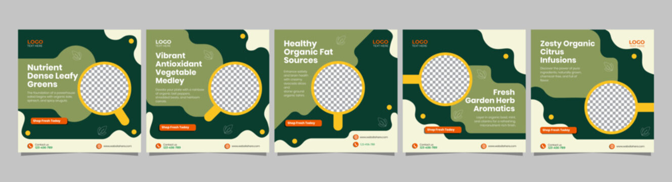 Organic Healthy Salad Social Media Carousel Templates, Editable AI file
