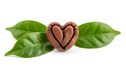 Nutmeg Seed in Heart Shape with Leaves.