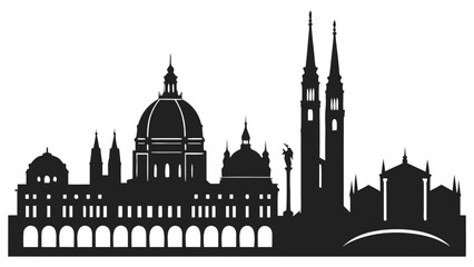 Fototapeta premium Black silhouette of a city skyline with various buildings and towers