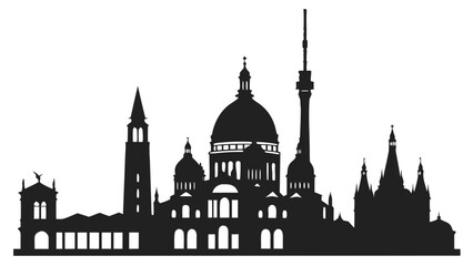 Fototapeta premium Black silhouette of a european city skyline with famous landmarks and architecture