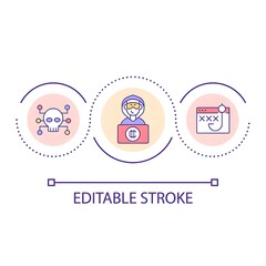 Phishing on crypto platforms loop concept icon. Hackers and frauds activity. Suspicious offers abstract idea thin line illustration. Isolated outline drawing. Editable stroke. Arial font used