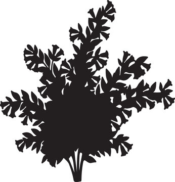 A beautiful black silhouette of an abelia flowering shrub, depicted with multiple blossoms and leaves on a clean white background, ideal for botanical designs.