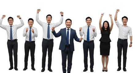 Diverse Office Team Celebrating Business Success Isolated on White