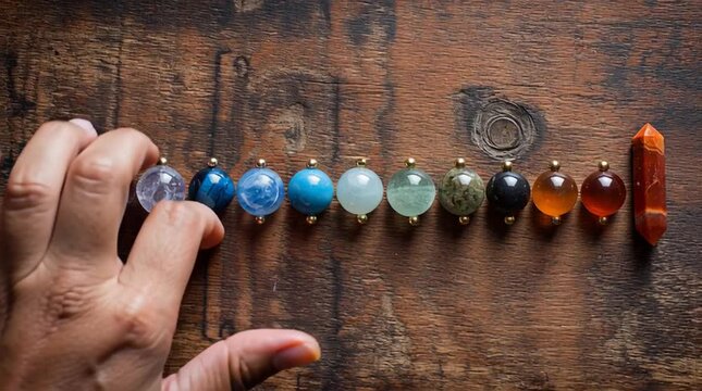 Seven glowing chakra symbols aligned vertically on dark background, radiant energy colors, balanced composition. Spiritual concept illustration without people, clean and symbolic.

