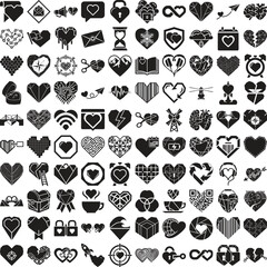 Fototapeta premium Valentine’s Day Solid Vector Icon Set Featuring Love, Hearts, Romance, Wedding, Emotions, Dating, Passion, Relationship Symbols, Anniversary Elements, Modern Flat Design Icons for Web, App, Print