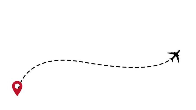 Airplane Flight Path Animation with Dotted Line and Map Pin Icons