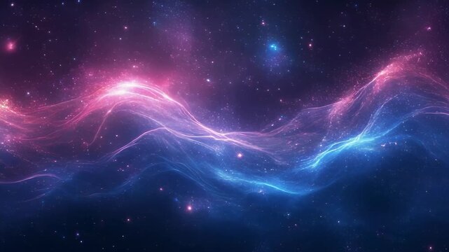 Abstract cosmic waves in pink and blue hues with stars