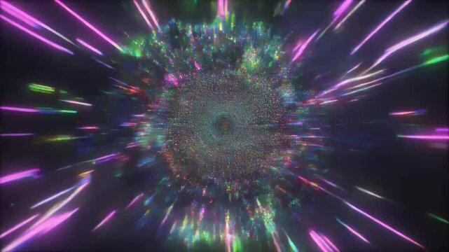 Abstract digital tunnel vortex with colorful glitch effects and light streaks video