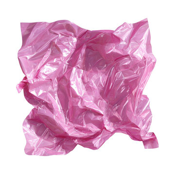 Plastic texture, crumpled pink cellophane sheet in translucent layered style for packaging mockup or abstract transparent material design element vector [Transparent Background PNG].