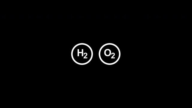 Minimalist Science Animation: H2O Molecule Broken by Lightning into H2 and O2 Gas Bubbles for Green Energy Content
