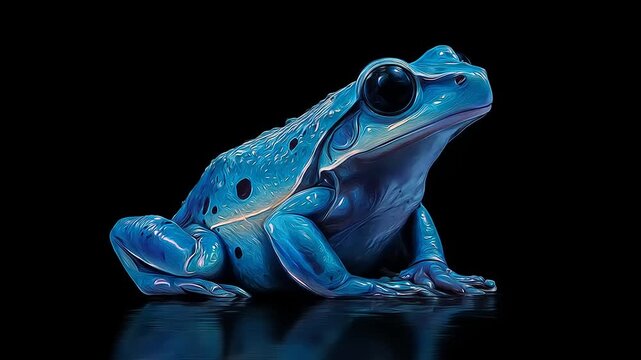 Vibrant blue frog against black background digital illustration