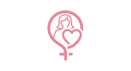 Obraz premium Pink logo featuring a stylized woman's face and heart on a white background.