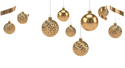 Fototapeta premium Golden Christmas ornaments and ribbons on white background